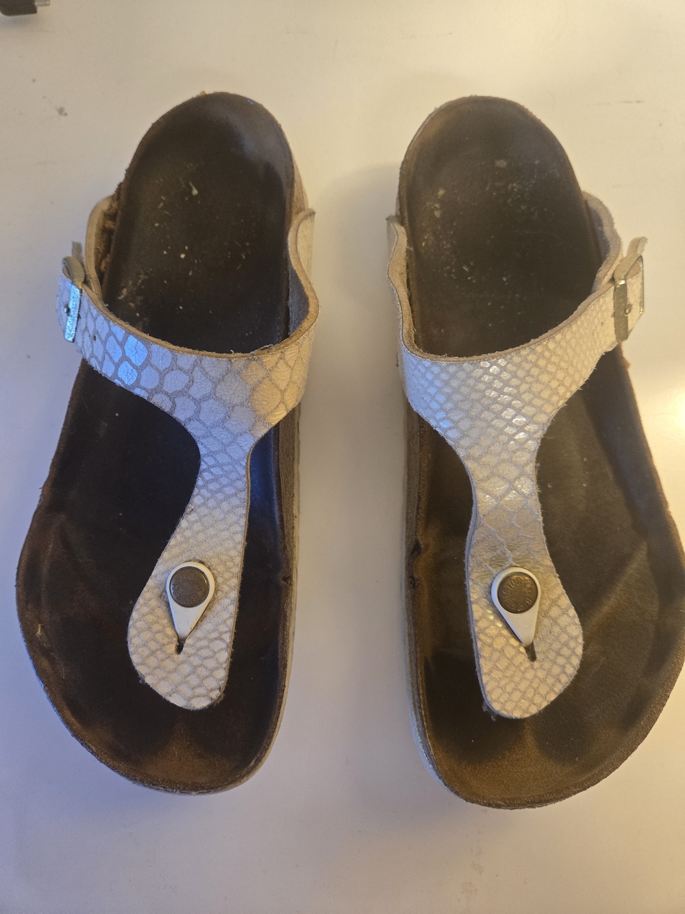 Birkenstock Gizeh Women's Shiny Snake Cream Birko-Flor™ Sz 40